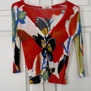 Laser Women's Red Butterfly Print light weight Cardigan PP